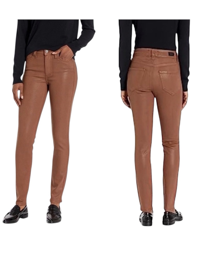Paige Bombshell Lux Coated Skinny Ankle Jeans Cognac Brown Size 32